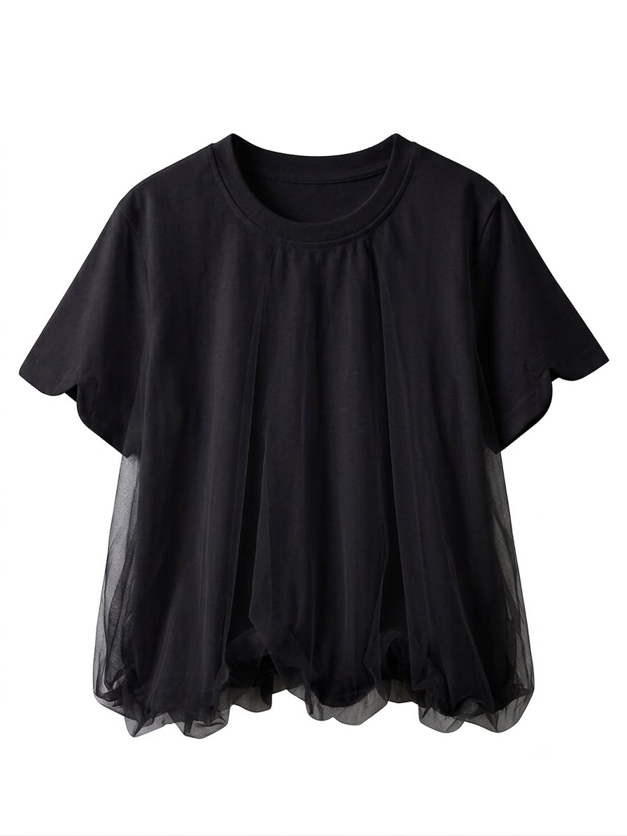 Navy Mesh Overlay T-Shirt