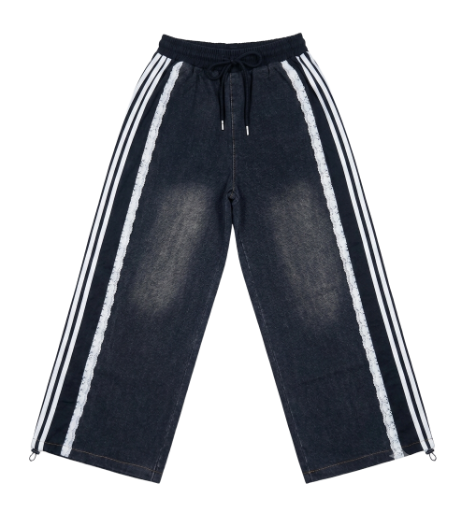 Denim Stripe Wide-Leg Pants