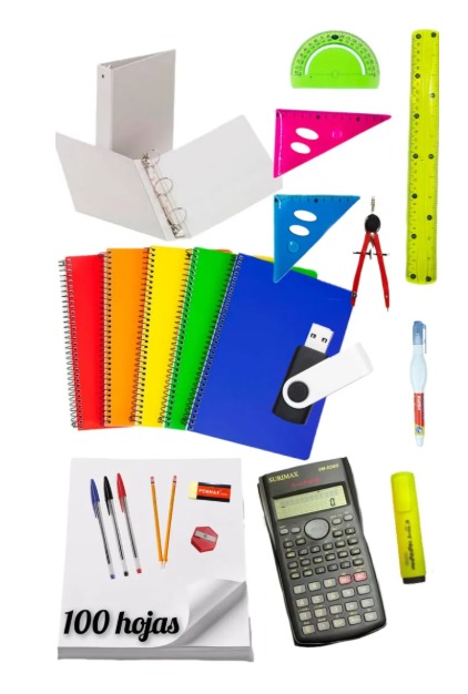 Paquete de útiles escolares.