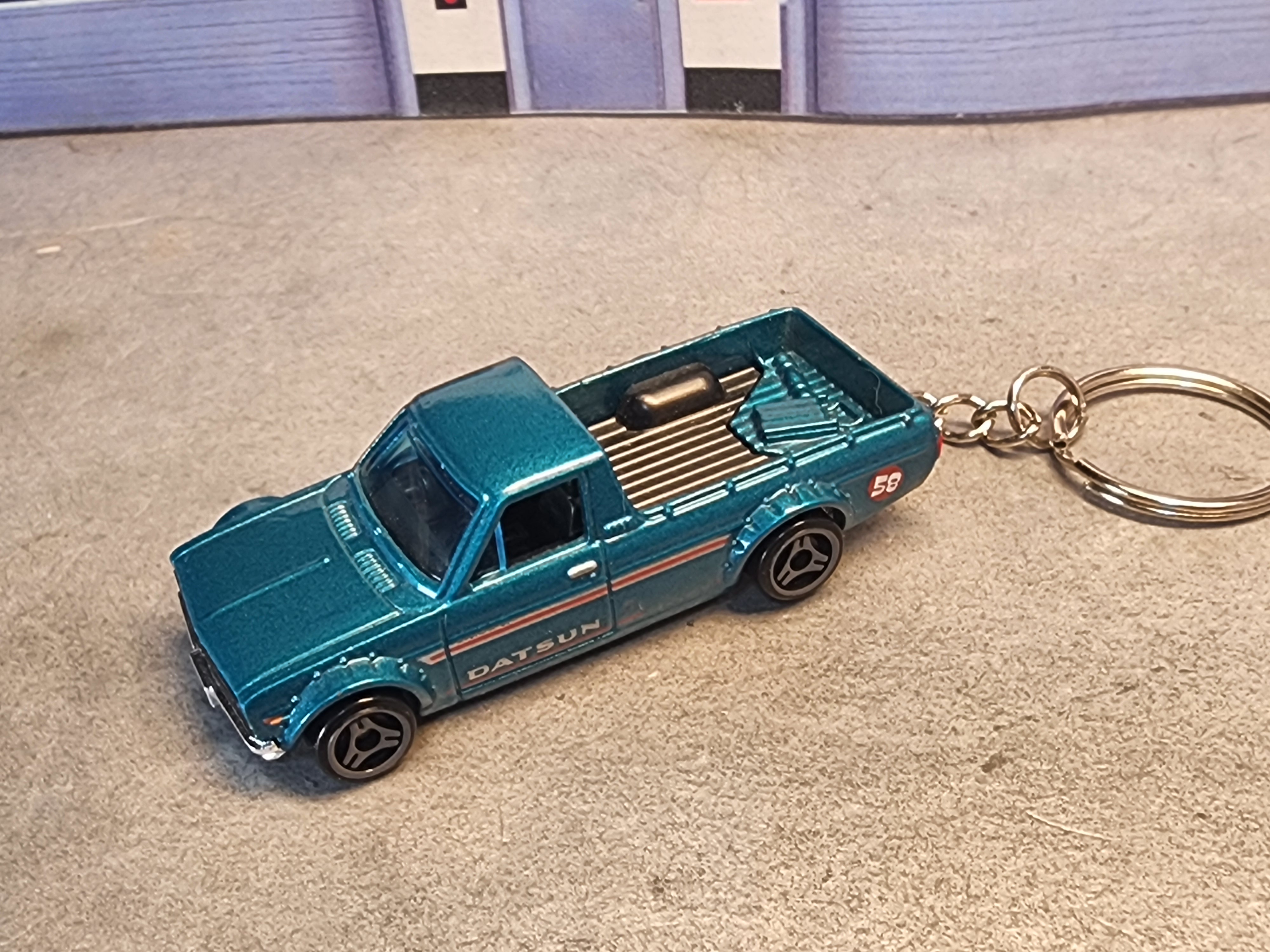 Classic Datsun Pickup Truck Keychain, 1975 Datsun Sunny Keychain, 1:64 Scale Die Cast