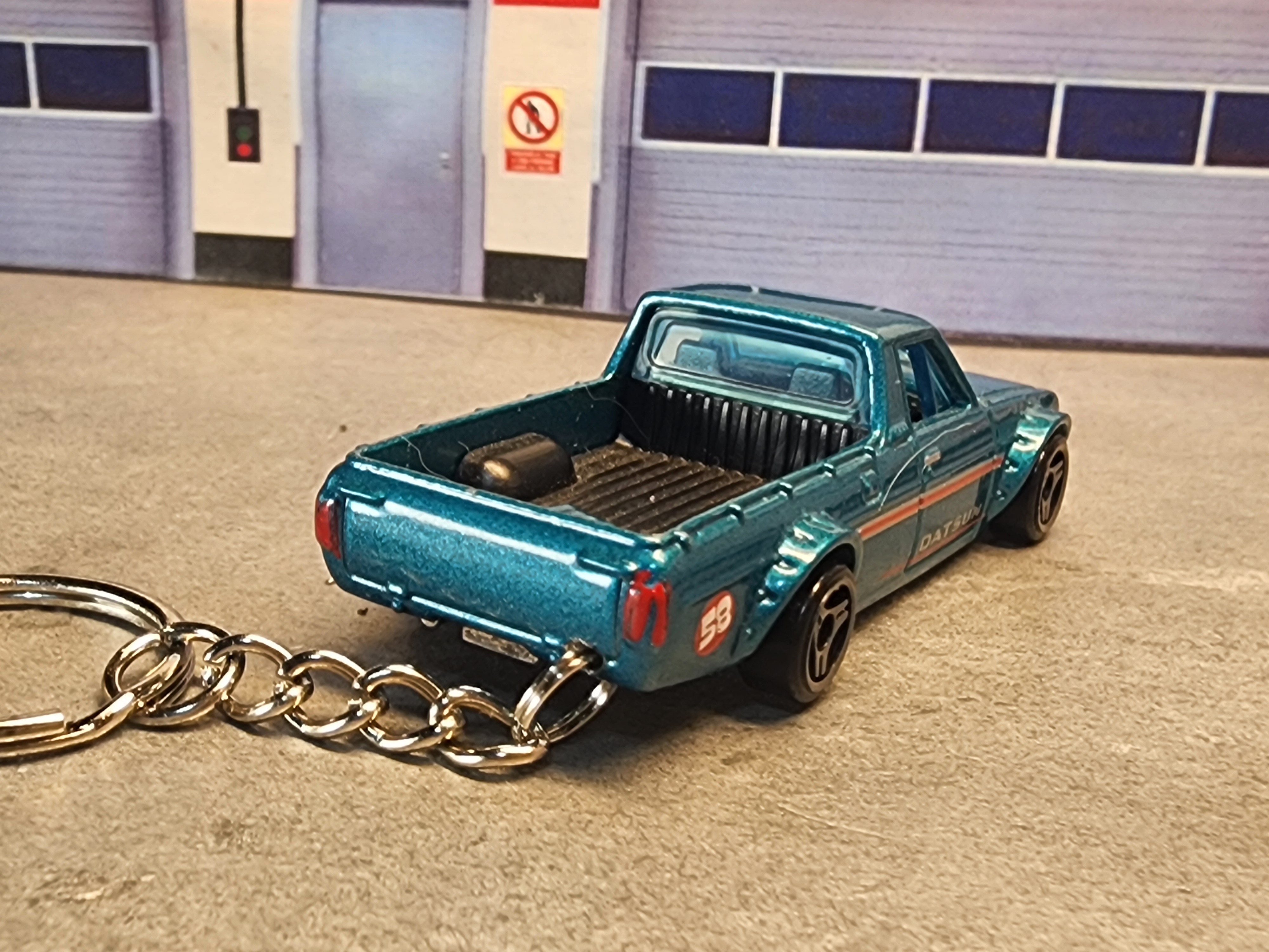 Classic Datsun Pickup Truck Keychain, 1975 Datsun Sunny Keychain, 1:64 Scale Die Cast