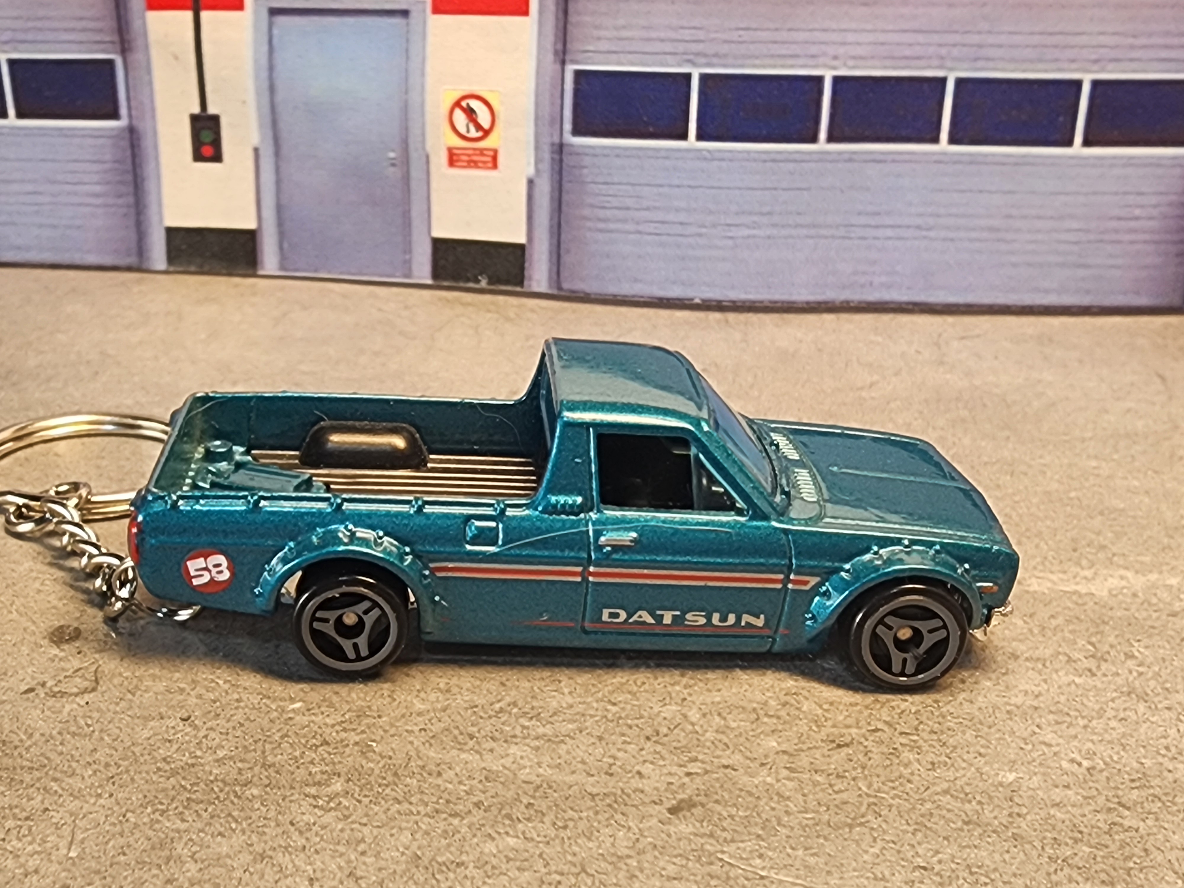 Classic Datsun Pickup Truck Keychain, 1975 Datsun Sunny Keychain, 1:64 Scale Die Cast