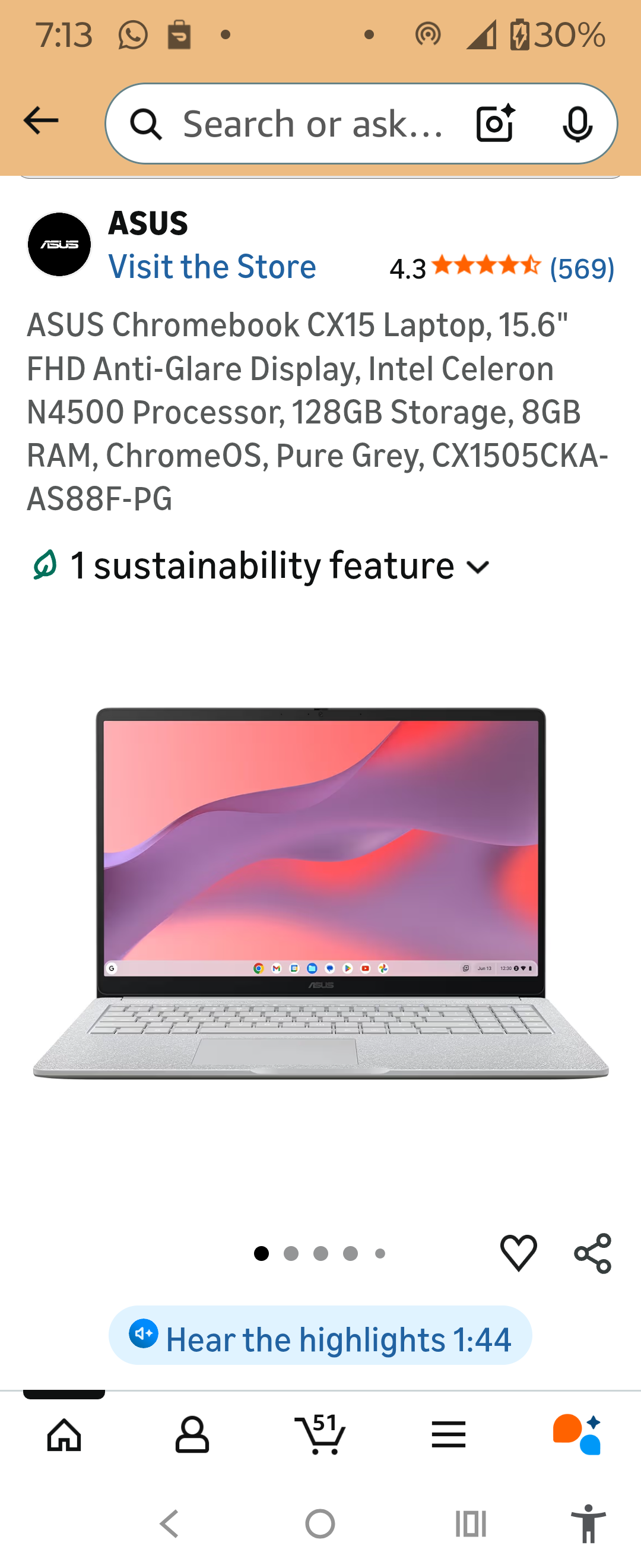 ASUS Chromebook CX15 Laptop