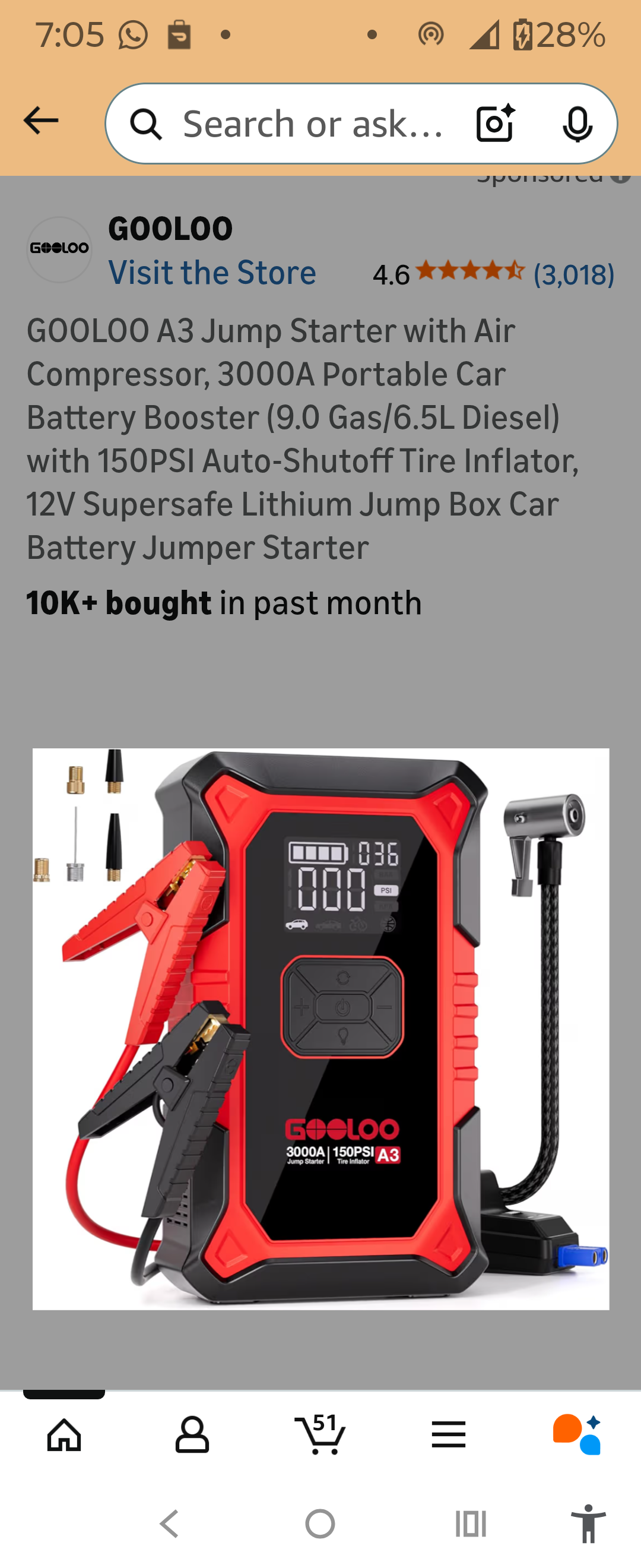 GOOLOO A3 Jump Starter with Air Compressor