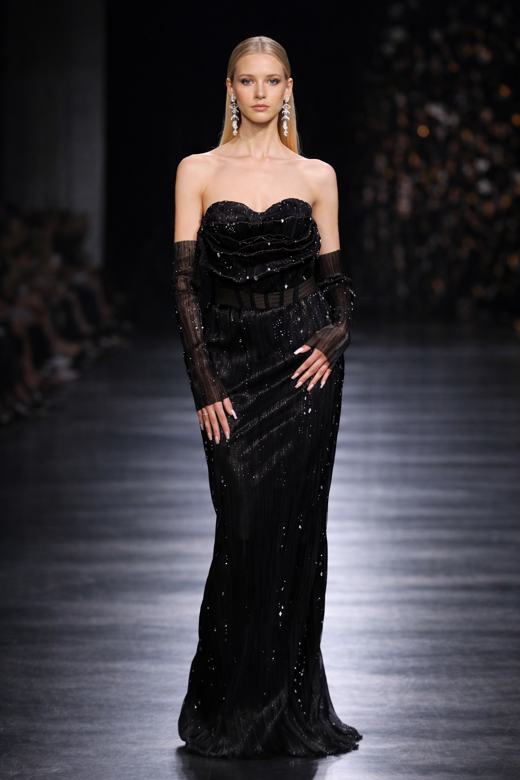Rose draped Black Evening Gown