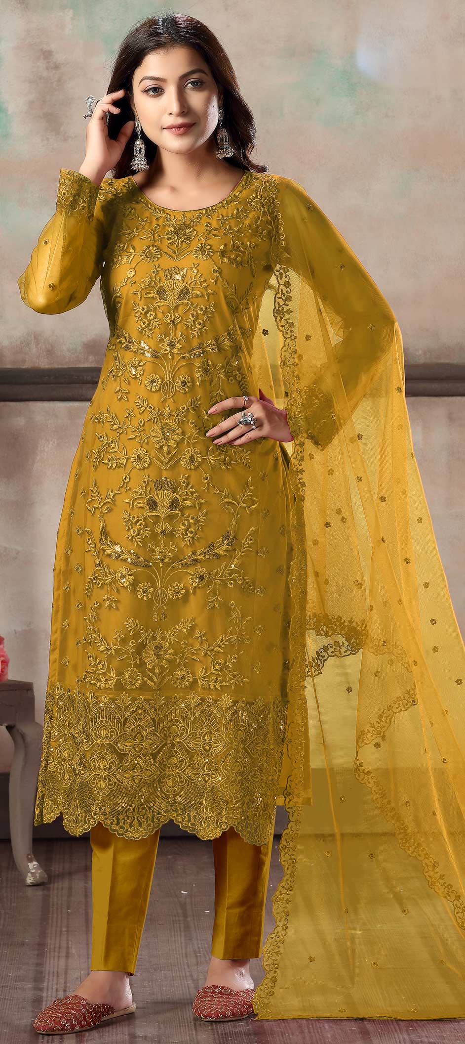 Embroidered Mustard Salwar Suit