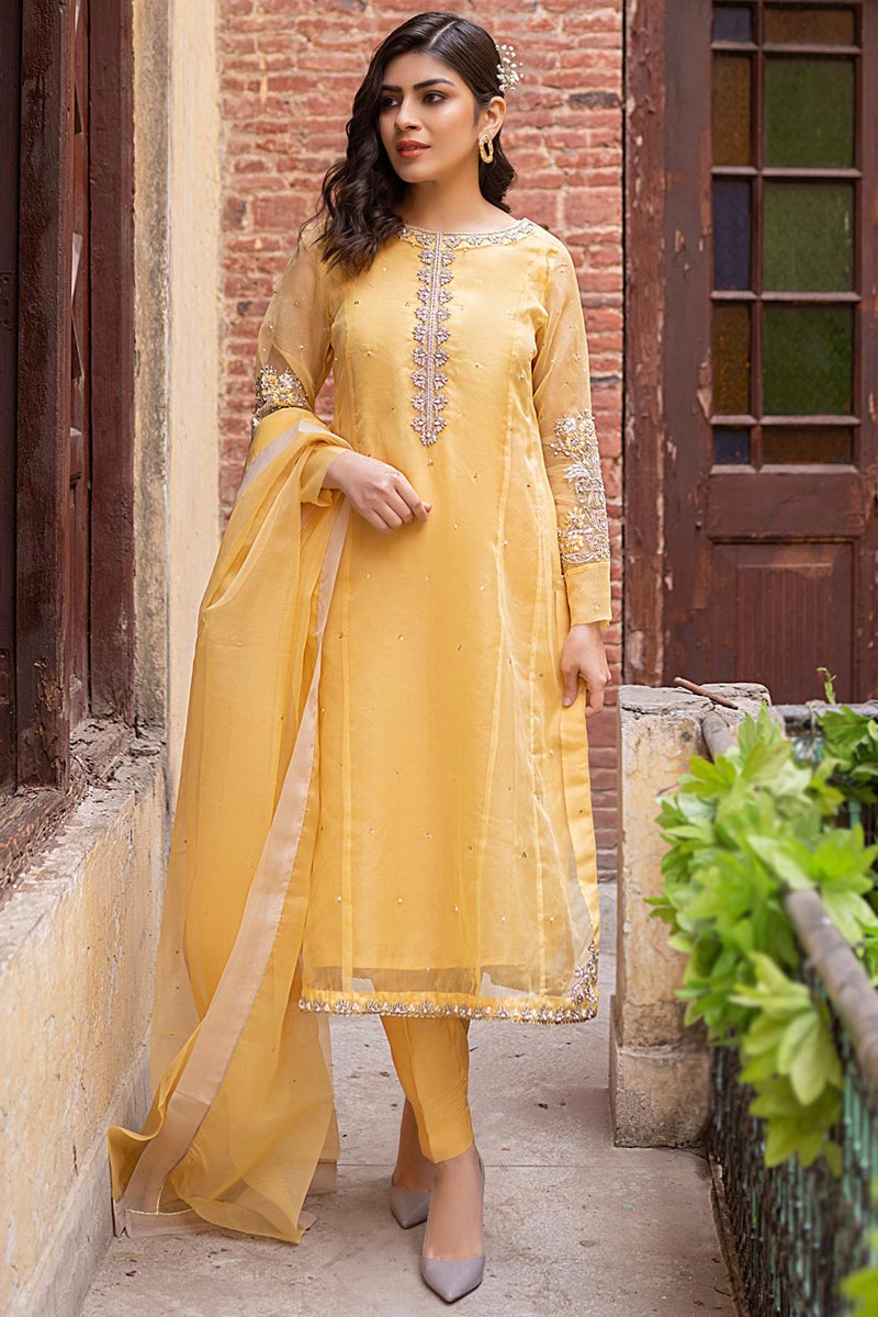 Yellow Embroidered Kurti Set