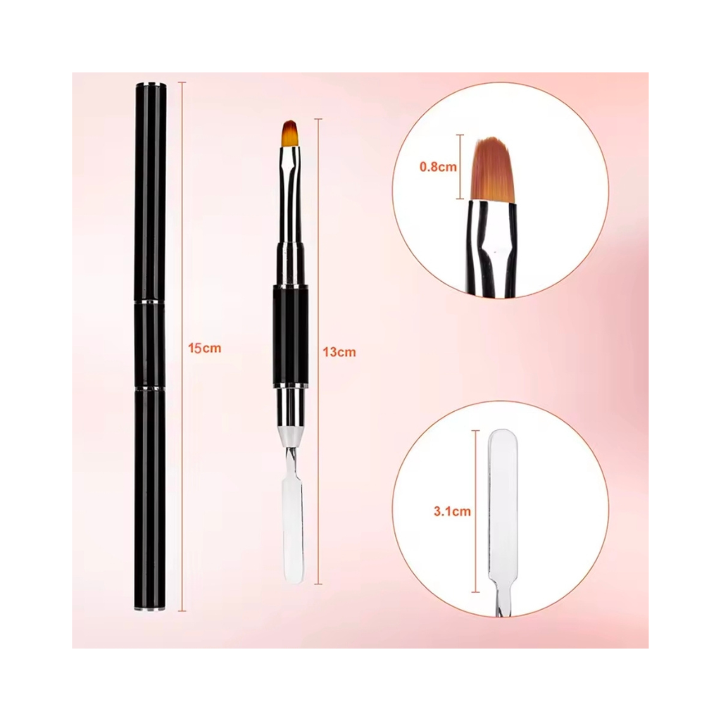 Pincel Espátula Polygel Ponta Dupla para Construção de Unhas em Gel