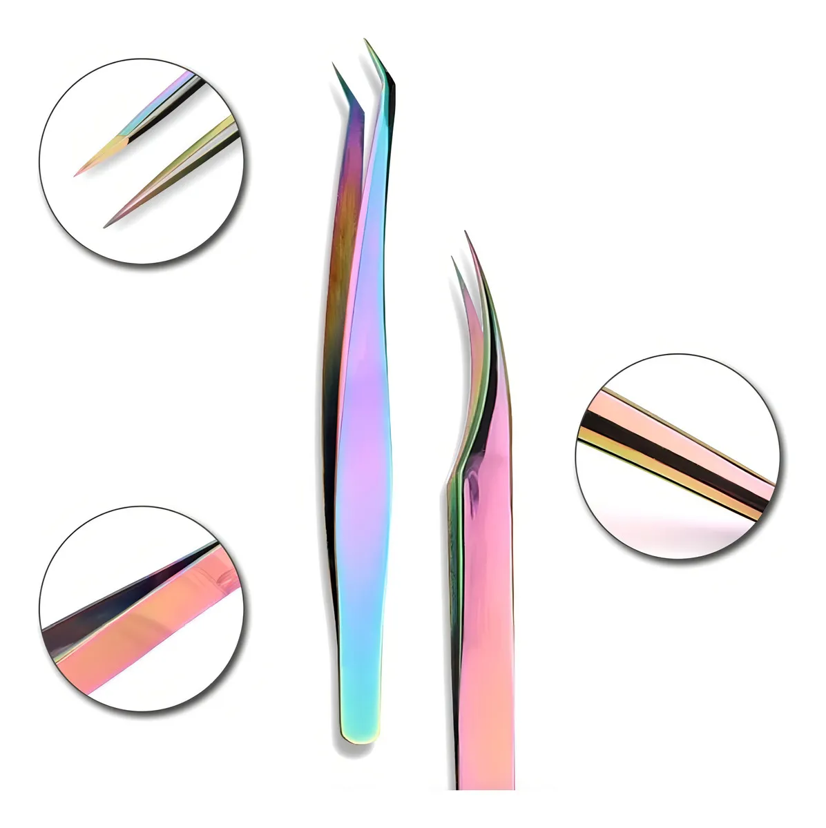 Kit 4 Pinças Extensão de Cílios Cherry Lash Multicor Alta Precisão