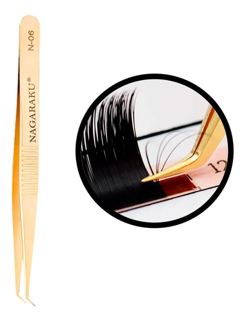 Pinça Nagaraku N-06 Dourada Extensão Cílios Profissional Dourado N-06