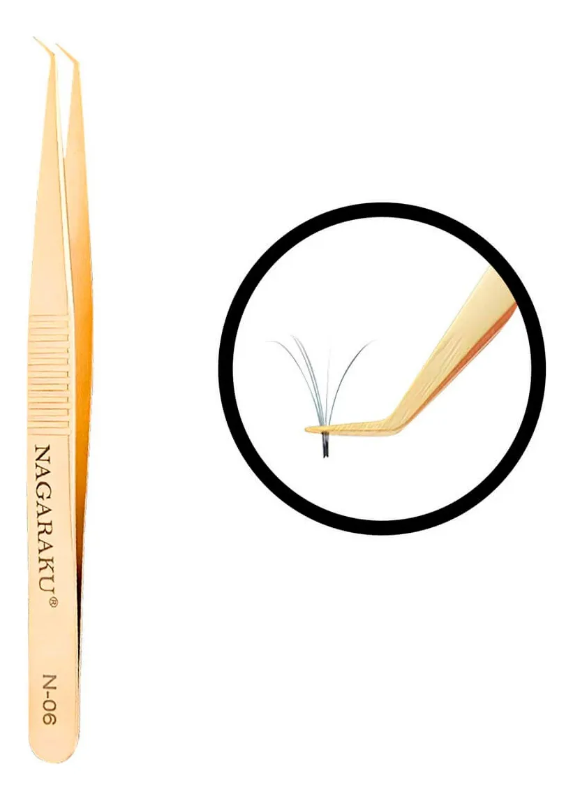 Pinça Nagaraku N-06 Dourada Extensão Cílios Profissional Dourado N-06
