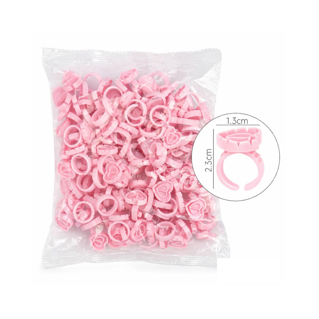 100 Escovinhas Cílios + 100 Anel Batoque Cola Henna Cor Rosa+12mm