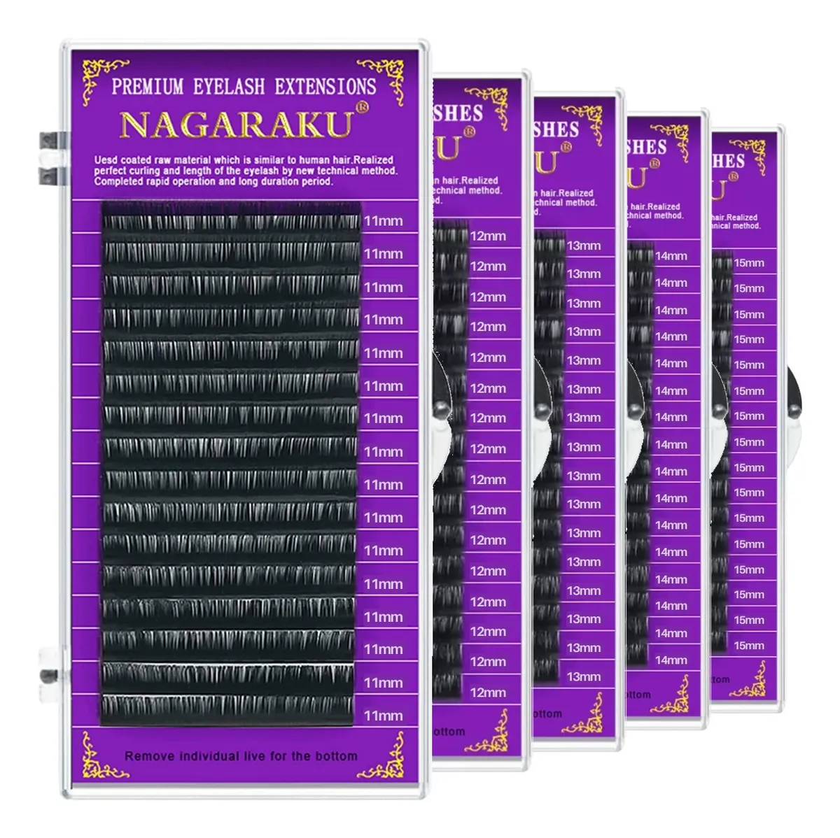 Kit 5un Cílios Nagaraku Fio  D  0.07  0. 08 - 0.15 Volume