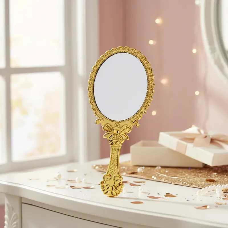 Espelho Princesa de Mão Dourado