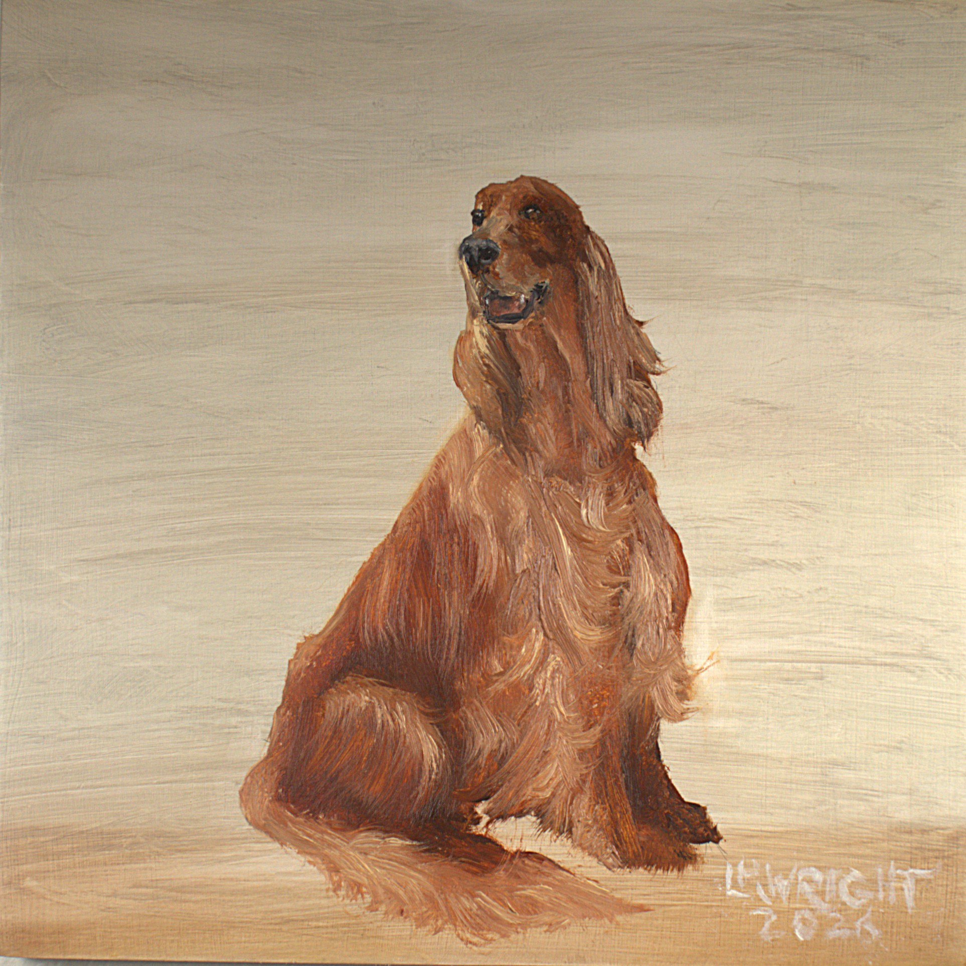 Irish Setter 12026 8"x8" oil on birch cradle board