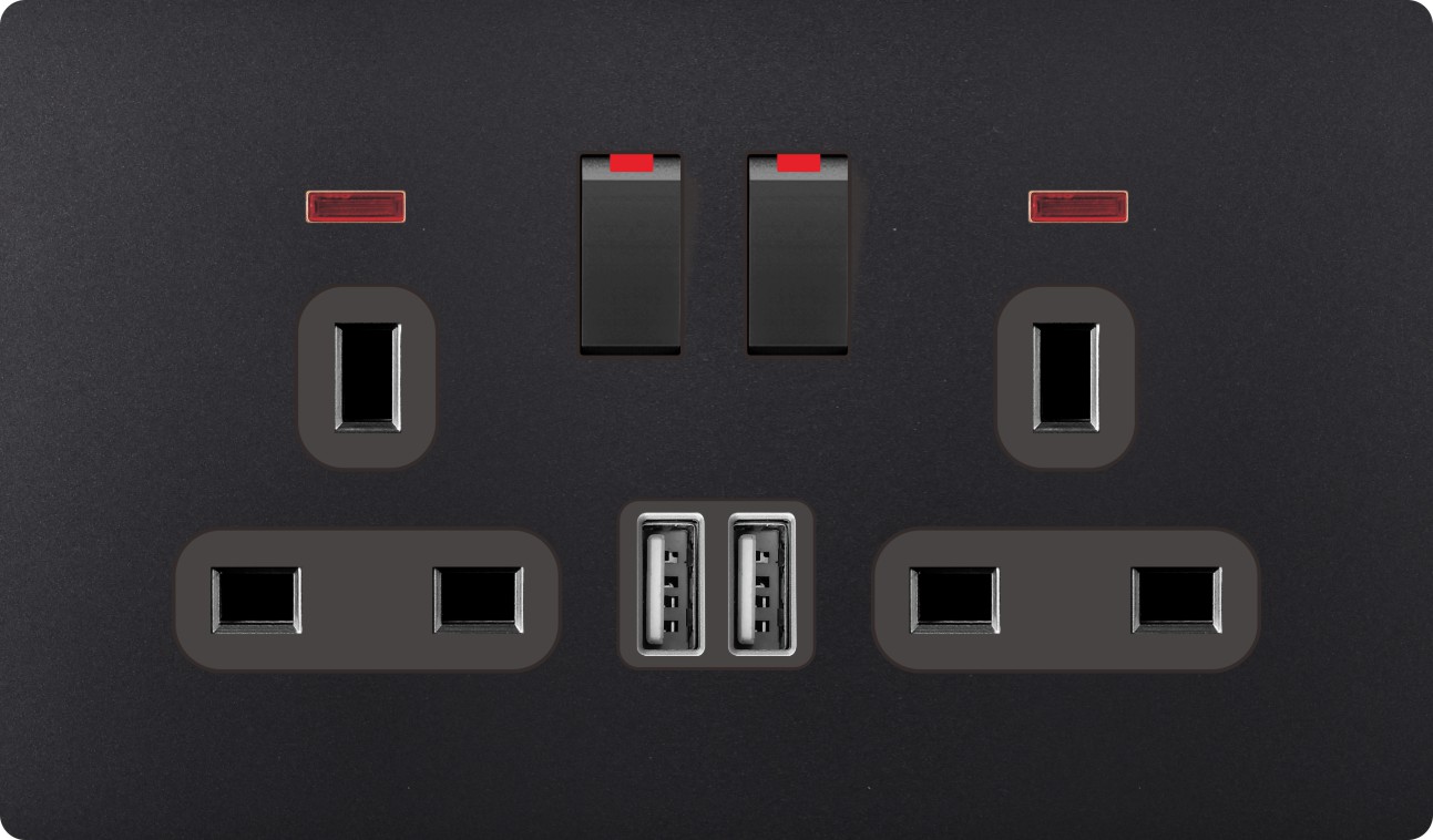 BS  twin 13A switched socket with USB + type C charging port