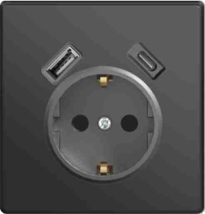 2P+E schuko socket mechanism with USB + Type C charging port