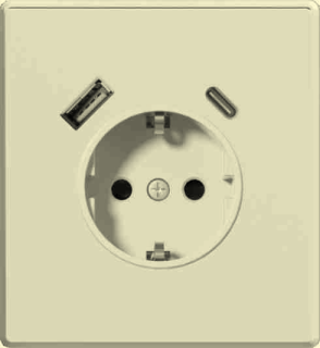 2P+E schuko socket mechanism with USB + Type C charging port
