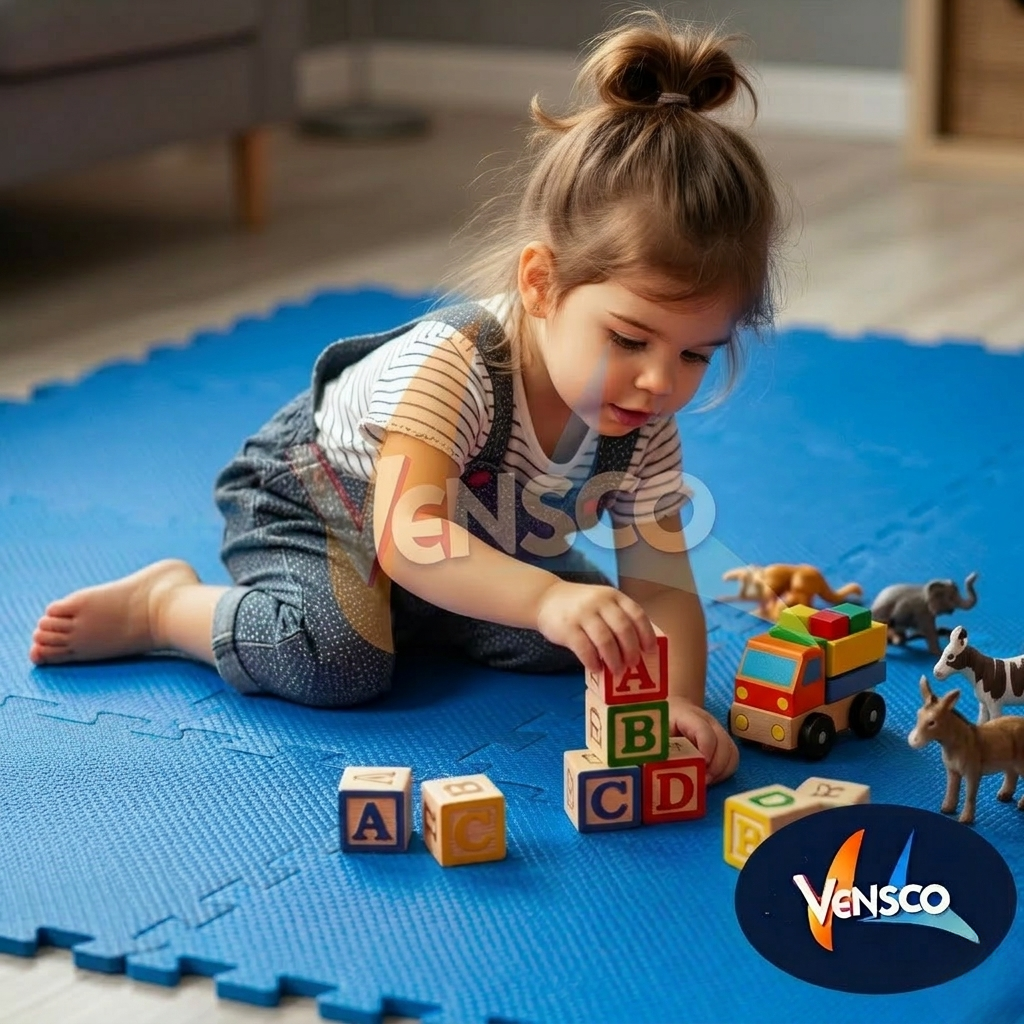 Eva Foam Interlocking Protective Gym flooring mats, Adult Exercise, Yoga,Kids Playground, Outdoor Workout, Toys, Flooring Puzzles, (Multicolor 4 Tiles 50 * 50 cm) (0.62 Inch In Thickness, Blue)