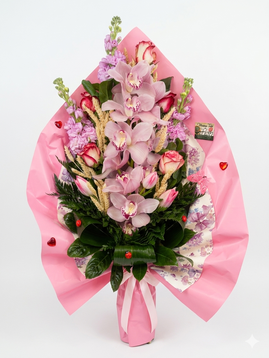 Mazzo di Orchidee rose e tulipani