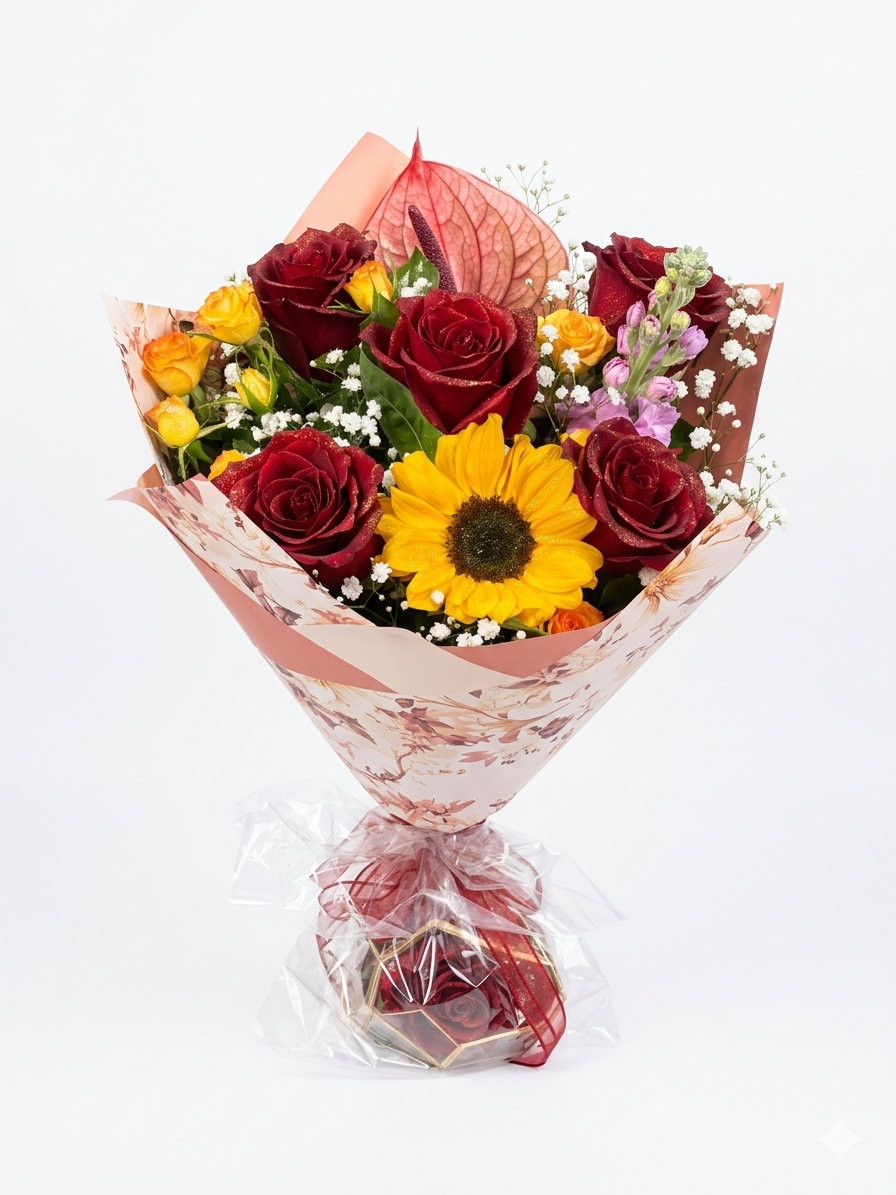 Bouquet Girasole e Rose
