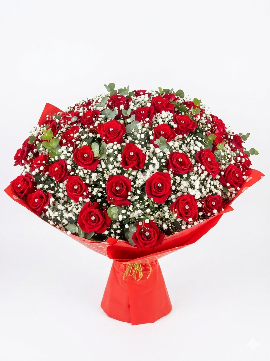 Mazzo di 50 rose rosse