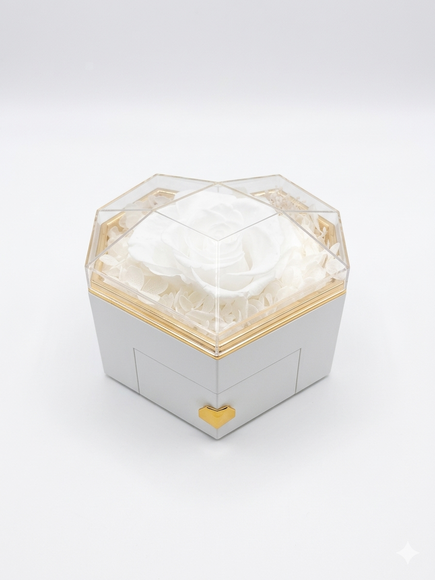 Rosa Eterna con box a cuore e collanina