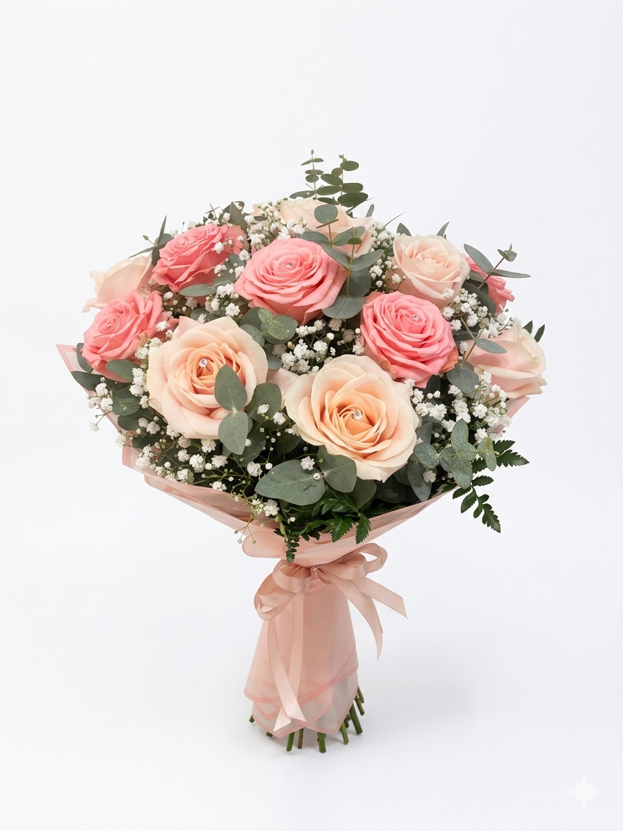 Bouquet di 10 rose miste Bianche e lilla