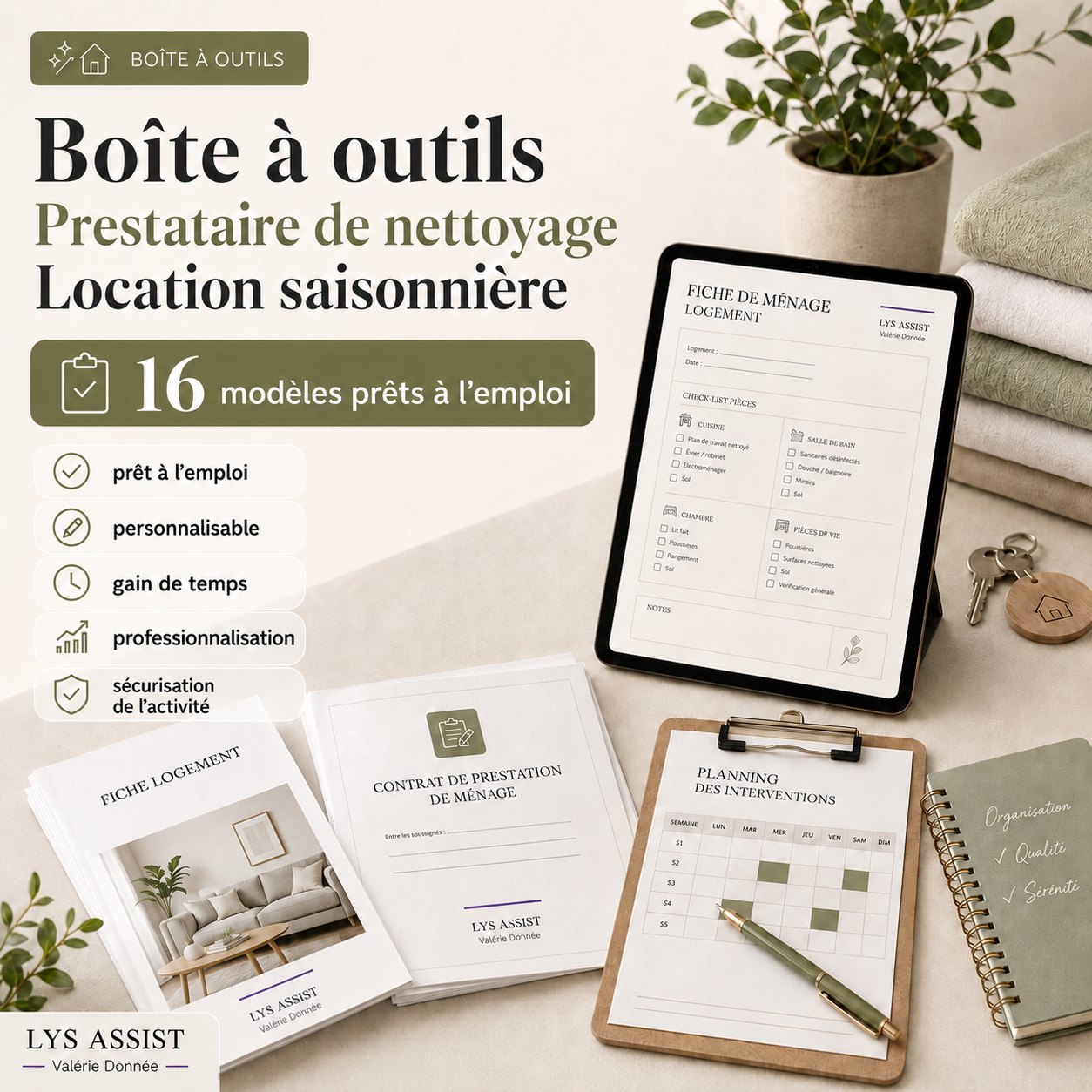 Boîte à outils du prestataire de nettoyage en location saisonnière - 16 modèles modifiables + 2 PDF