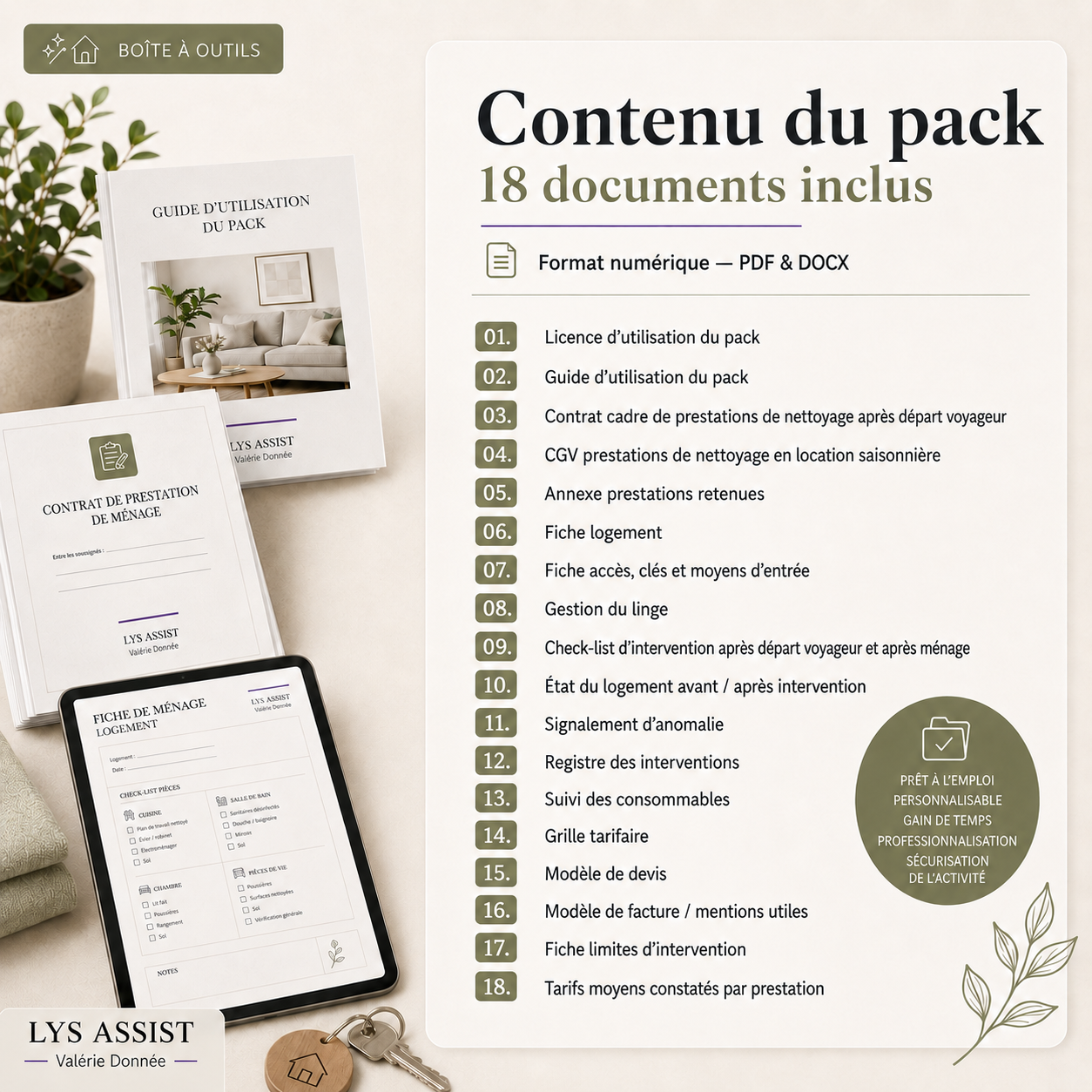 Boîte à outils du prestataire de nettoyage en location saisonnière - 16 modèles modifiables + 2 PDF