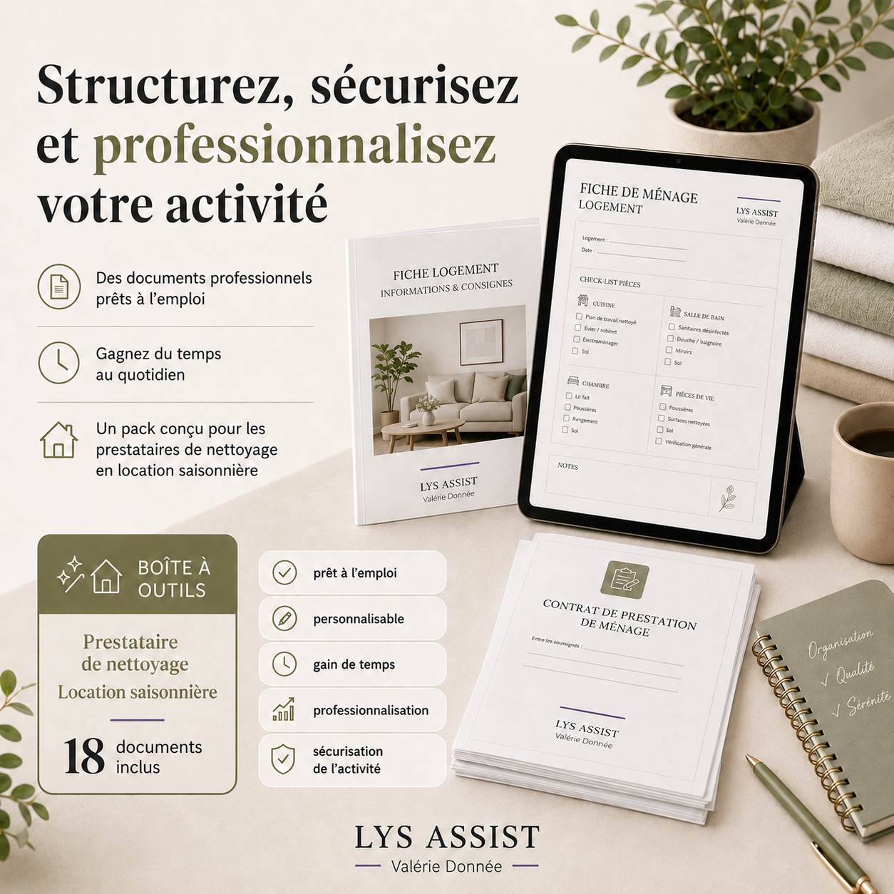 Boîte à outils du prestataire de nettoyage en location saisonnière - 16 modèles modifiables + 2 PDF