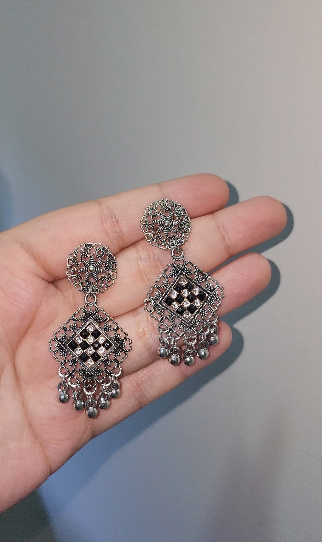 Oxidized silver jhumkiyan