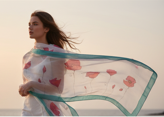 Poppy Garden Silk Shawl