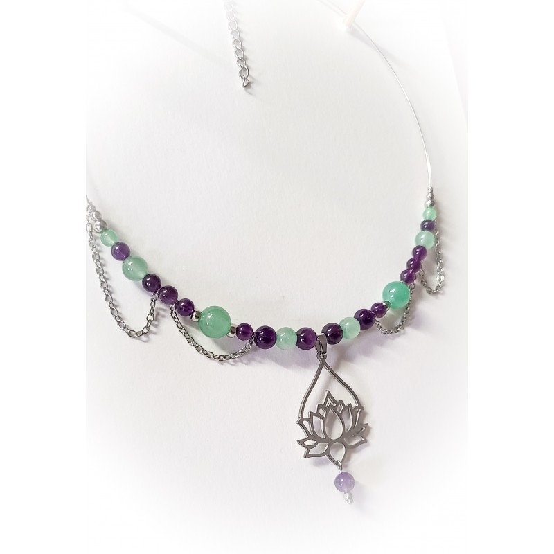 Collier déesse Harmonie sacrée en améthyste et aventurine