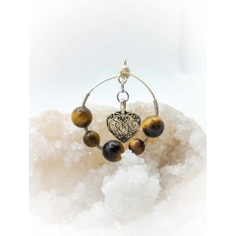 Pendentif cœur en œil de tigre