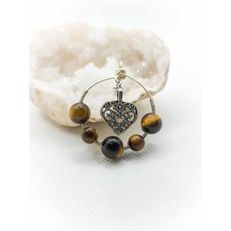 Pendentif cœur en œil de tigre