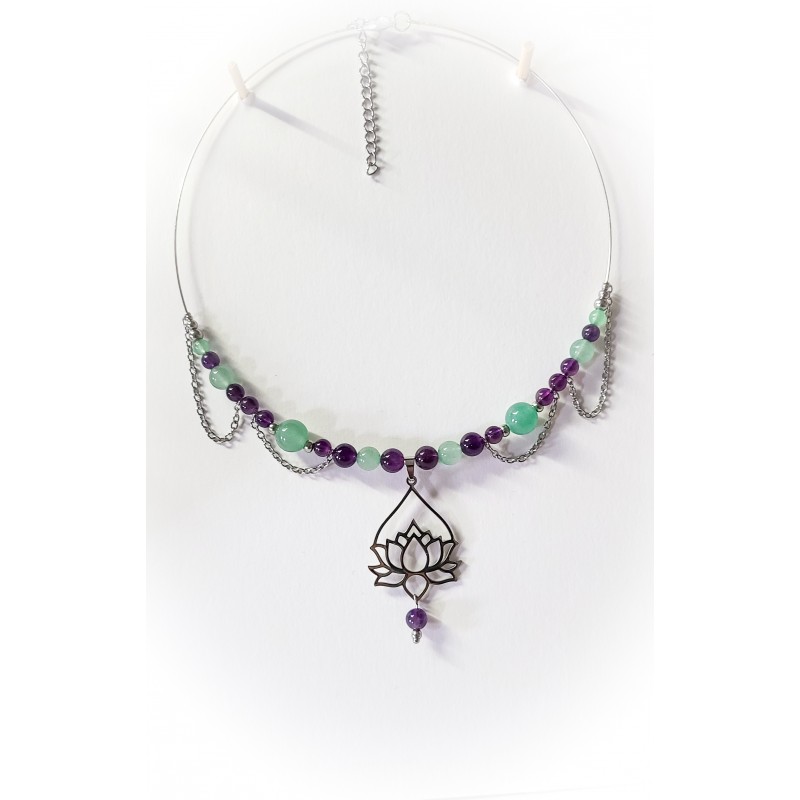Collier déesse Harmonie sacrée en améthyste et aventurine