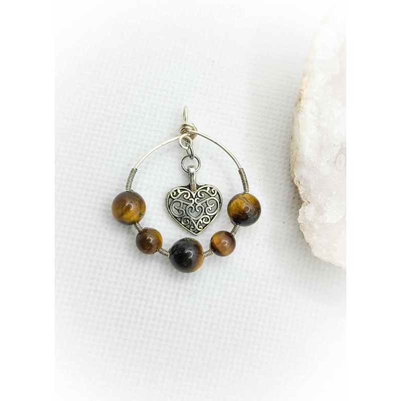 Pendentif cœur en œil de tigre