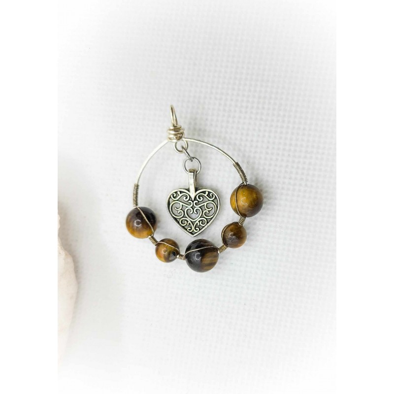 Pendentif cœur en œil de tigre