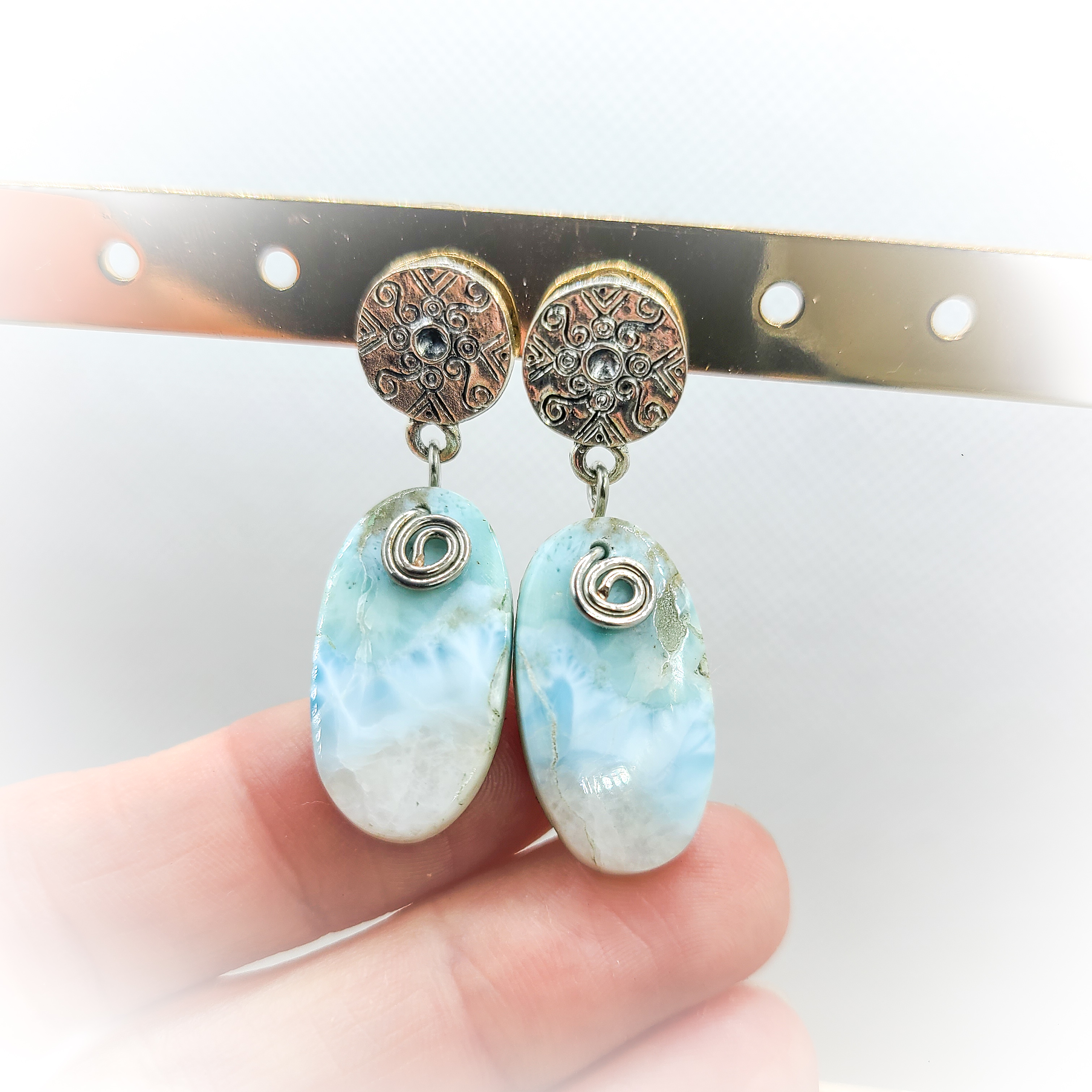 Boucles d'oreilles en Larimar