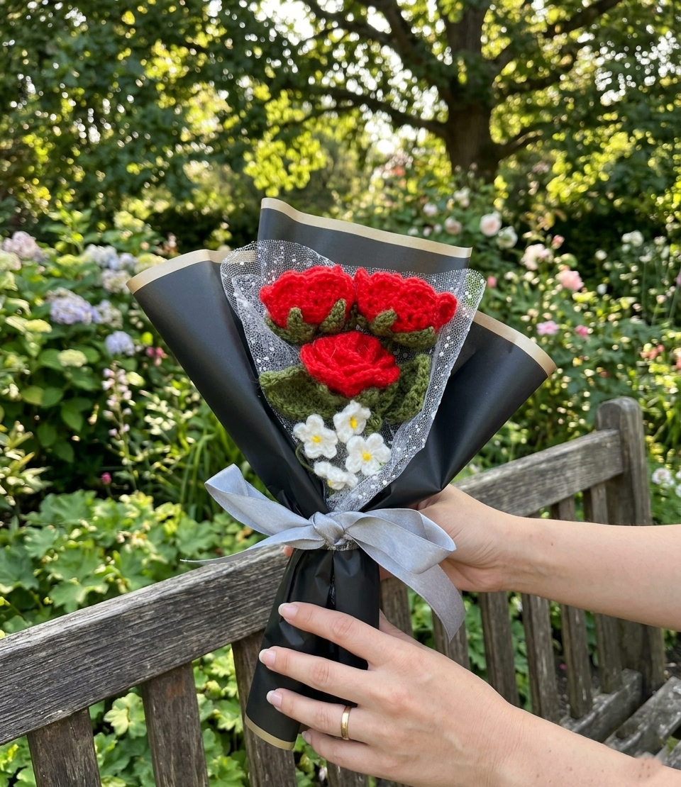 Crochet Rose Flower Bouquet