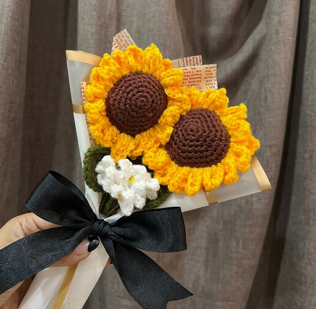 Crochet Sunflower Pair Bouquet