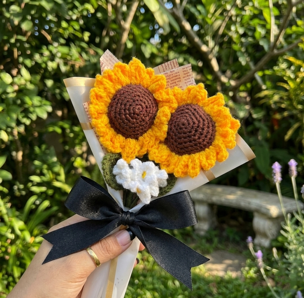 Crochet Sunflower Pair Bouquet