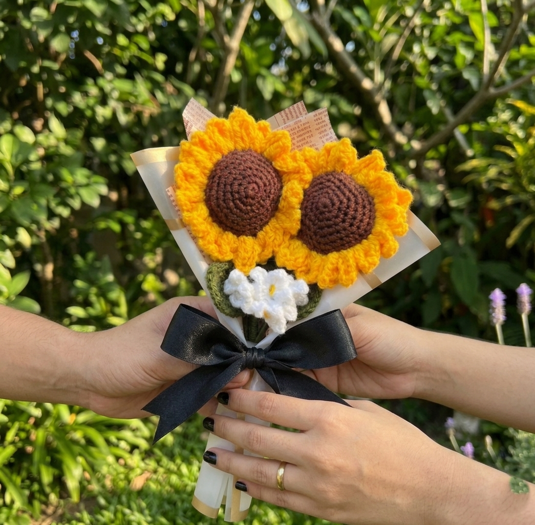 Crochet Sunflower Pair Bouquet