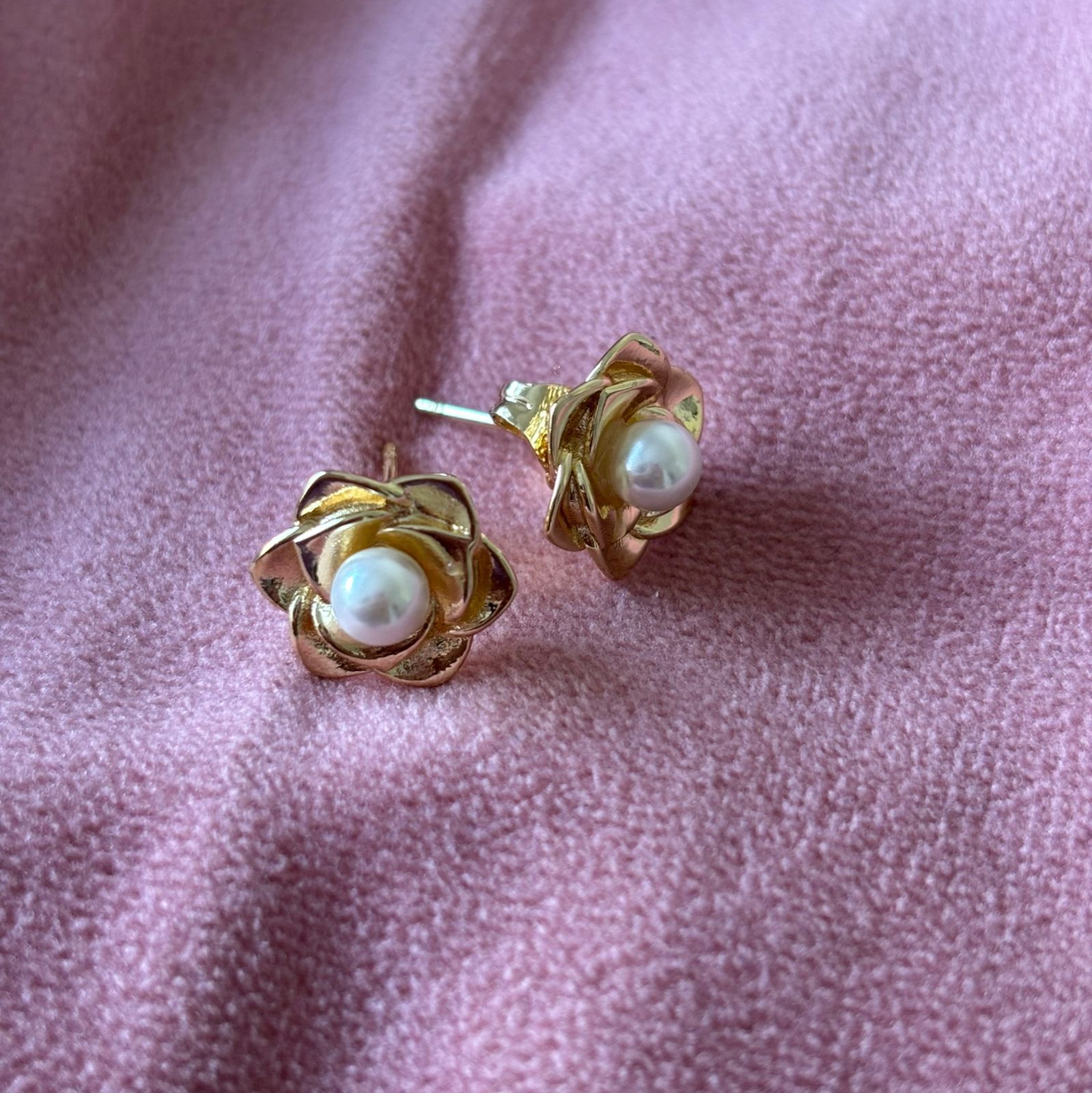 Aros Perla Rosa Dorada