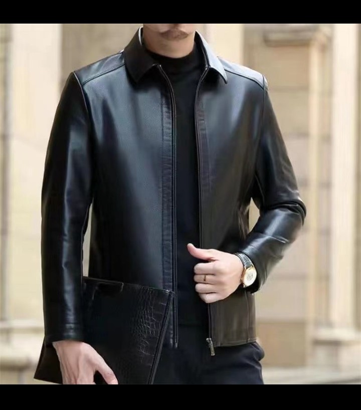 Leather Jacket For Middle-aged Men Leather Clothing With Stand Collar Men Fleece-lined