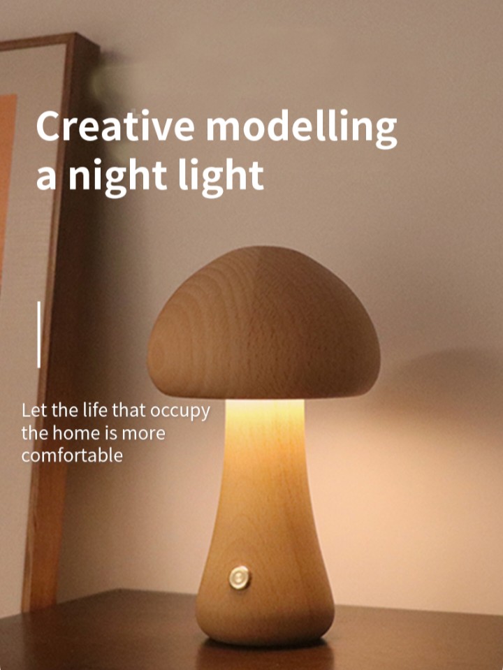 INS Wooden Cute Mushroom LED Night Light With Touch Switch  Bedside Table Lamp For Bedroom Childrens Room Sleeping Night Lamps Home Decor