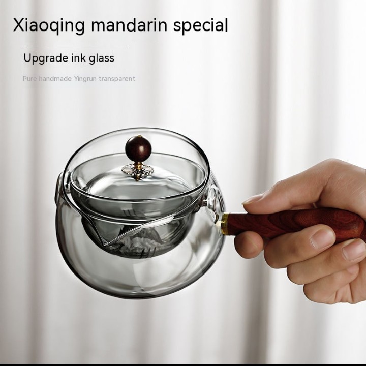 Semi-automatic Rotary Heat-resistant Glass Teapot Lazy Tea Making With Infuser And Wooden Handle Office Home Accessories Kitchen Gadgets