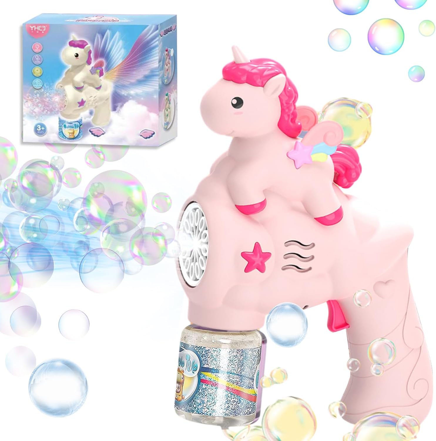 Pistola de burbujas unicornio