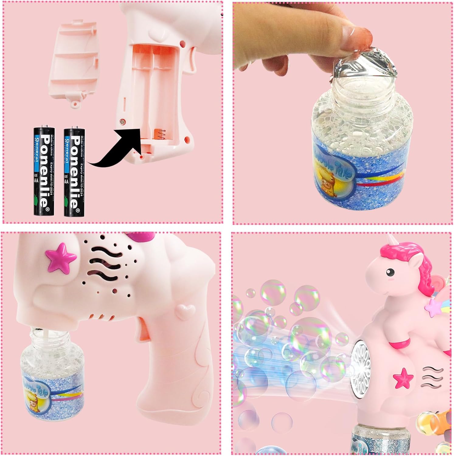 Pistola de burbujas unicornio